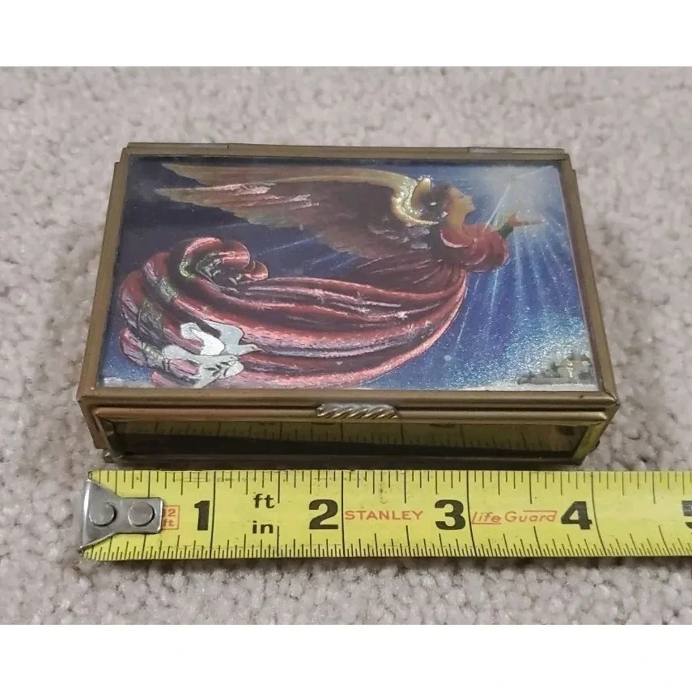 Vintage‎ Mirrored Via Vermont Glass Trinket Box Angel Doves Religious Beautiful